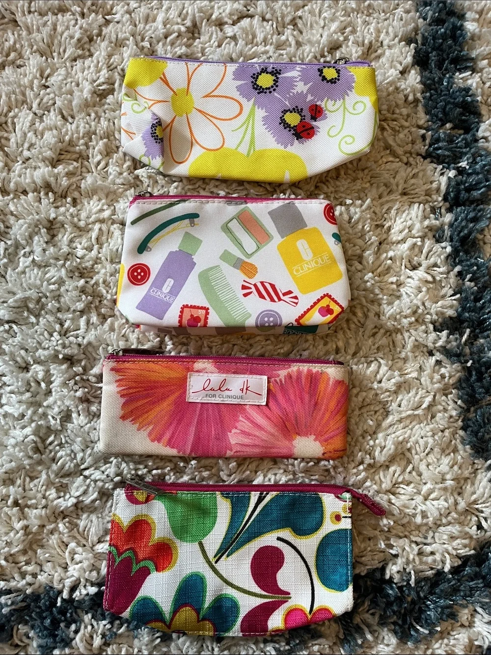 Clinique Printed Cosmetic Pouch Set — Floral & Multi-Print BUNDLE